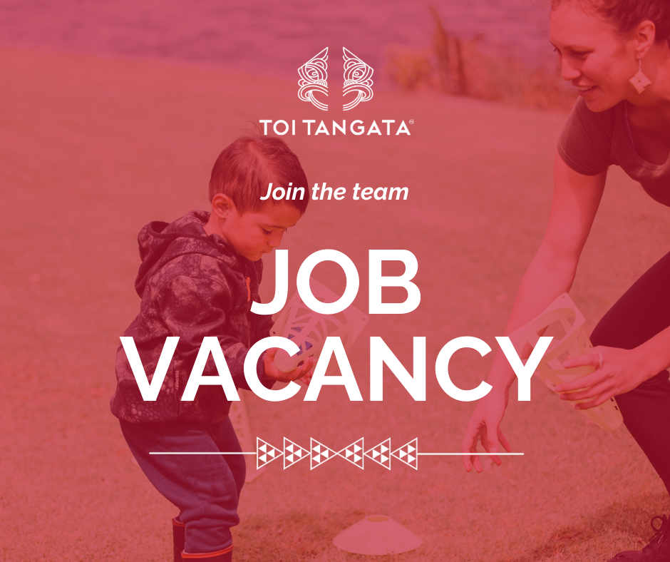 Toi Tangata Job Vacancy. Image of young boy and woman with a red overlay.